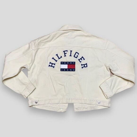 Tommy Hilfiger Jeans Jacket WMNS L Pale Yellow 90’s Girlfriend‎ Trucker Denim - Picture 2 of 15